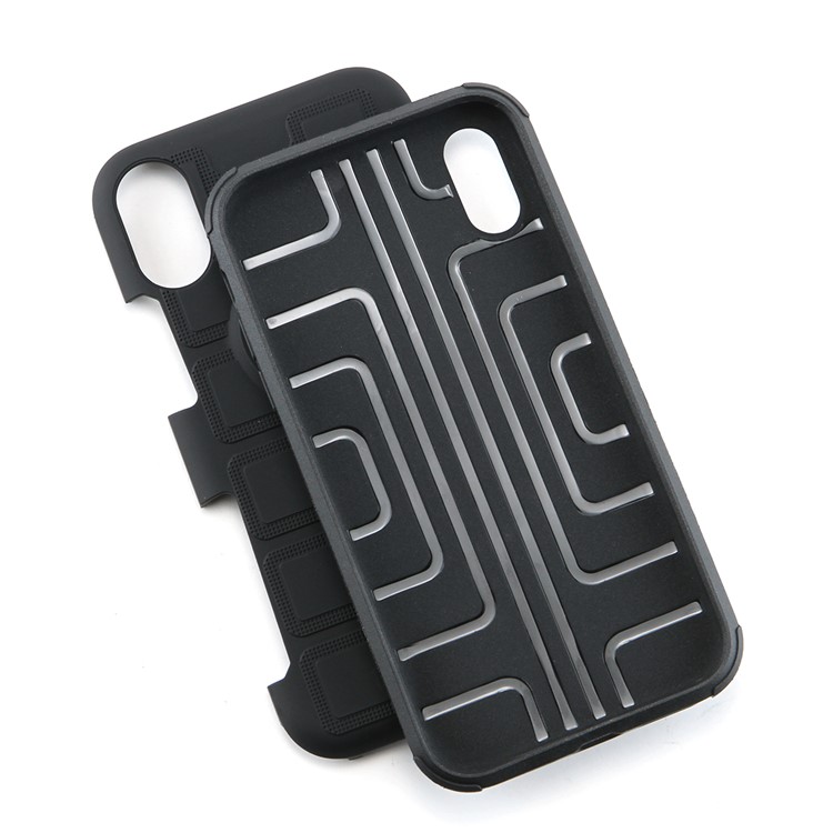 Geometric Pattern TPU PC Belt Clip Hybrid Casing for iPhone XR 6.1-inch (Silver Kickstand and Magnetic Iron) - Black-9