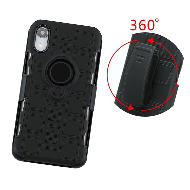 For iPhone XR 6.1-inch TPU PC Belt Clip Hybrid Cover | Geometric Pattern | Black Kickstand and Magnet Iron - Black-14