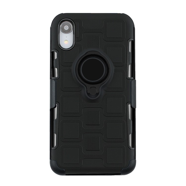For iPhone XR 6.1-inch TPU PC Belt Clip Hybrid Cover | Geometric Pattern | Black Kickstand and Magnet Iron - Black-2