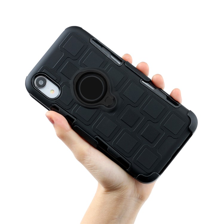 For iPhone XR 6.1-inch TPU PC Belt Clip Hybrid Cover | Geometric Pattern | Black Kickstand and Magnet Iron - Black-4