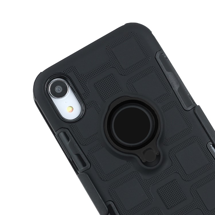 For iPhone XR 6.1-inch TPU PC Belt Clip Hybrid Cover | Geometric Pattern | Black Kickstand and Magnet Iron - Black-6
