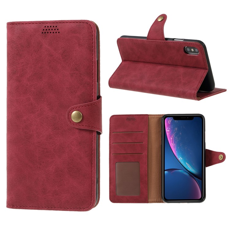 Wallet Leather Stand Case for iPhone Xs Max 6.5 inch - Red-1
