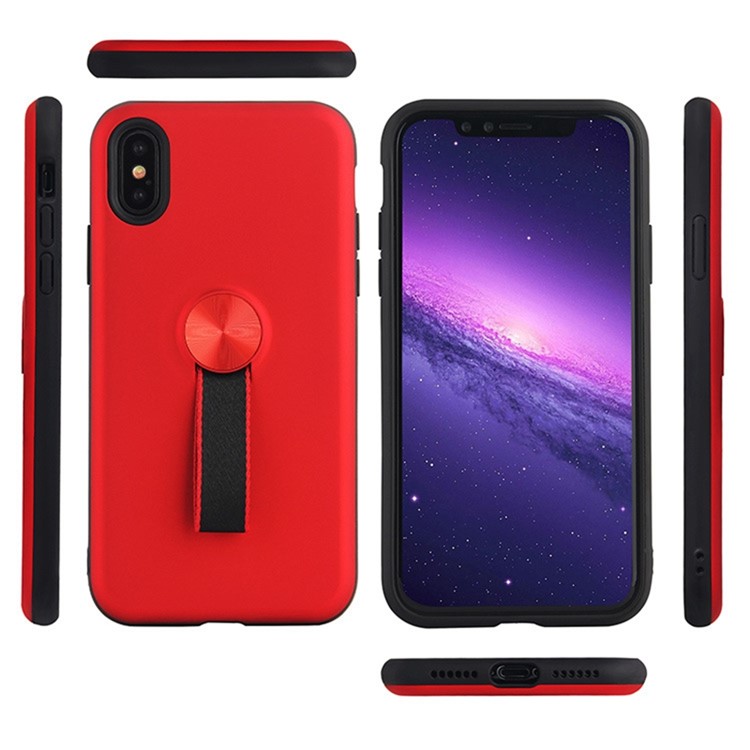 Hybrid PC and TPU Phone Case with Finger Ring Holder for iPhone Xs Max 6.5 inch - Red-2
