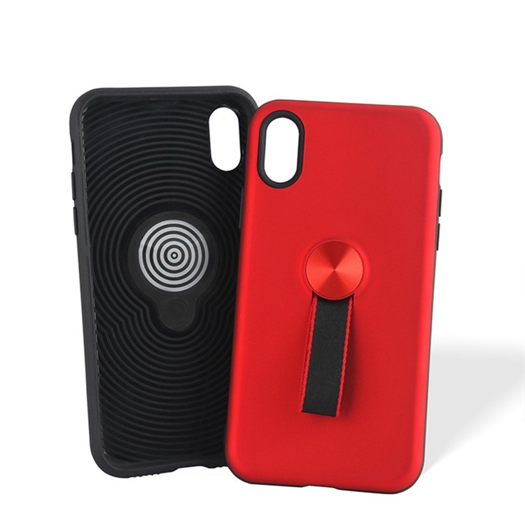 Hybrid PC and TPU Phone Case with Finger Ring Holder for iPhone Xs Max 6.5 inch - Red-5
