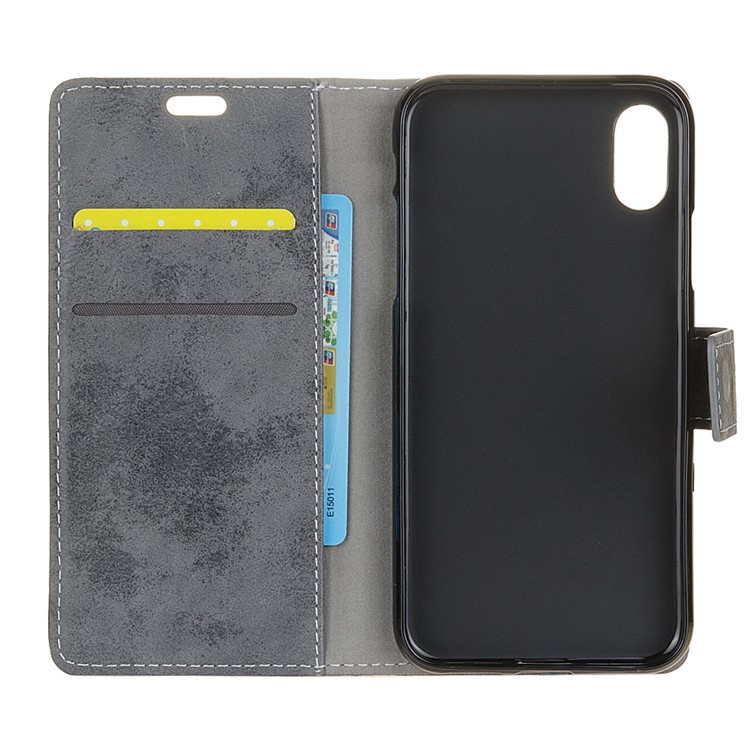 Vintage Style Wallet Stand Leather Protective Case for iPhone Xs 5.8 inch - Grey-5
