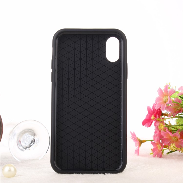 For iPhone XS Max 6.5 inch Embossed Marble Pattern TPU PC Hybrid Case with Finger Grip and Kickstand - Black-2