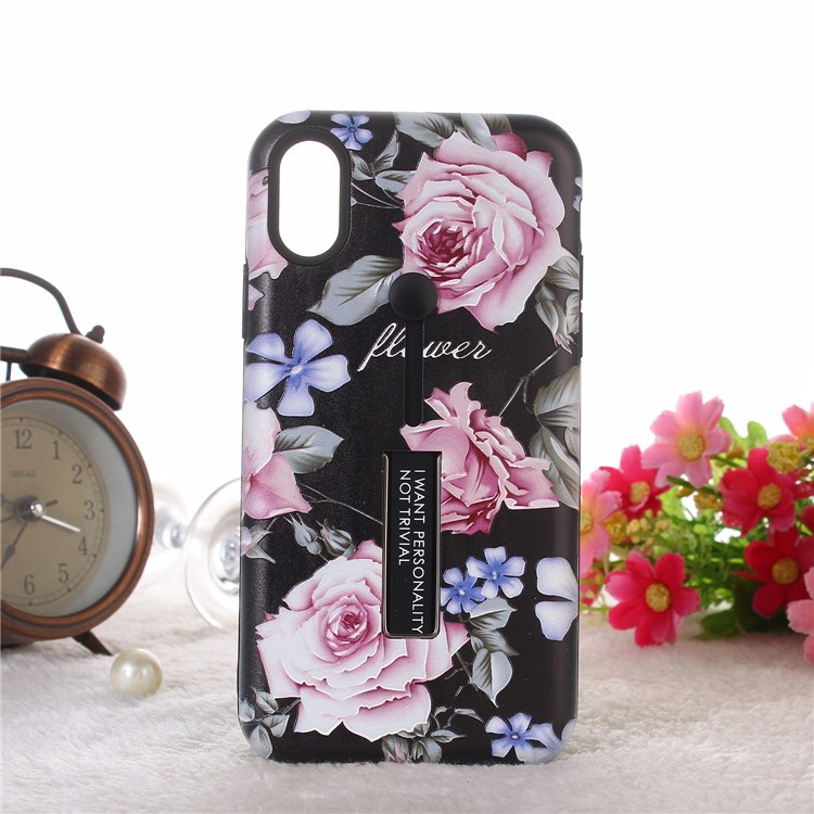 Embossment Peony Pattern TPU + PC Combo Phone Casing Shell with Kickstand for iPhone XS Max 6.5 inch - Pink Peony-1