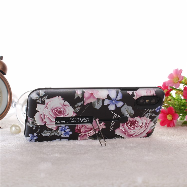 Embossment Peony Pattern TPU + PC Combo Phone Casing Shell with Kickstand for iPhone XS Max 6.5 inch - Pink Peony-3