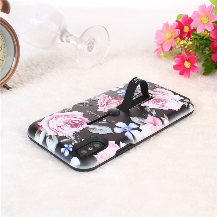 Embossment Peony Pattern TPU + PC Combo Phone Casing Shell with Kickstand for iPhone XS Max 6.5 inch - Pink Peony-4
