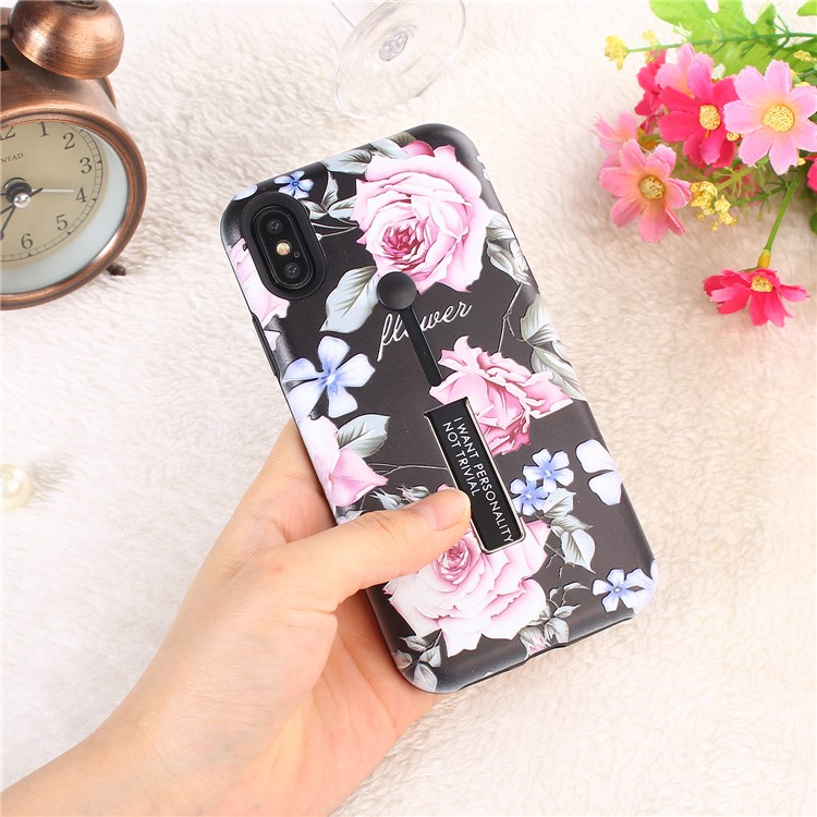 Embossment Peony Pattern TPU + PC Combo Phone Casing Shell with Kickstand for iPhone XS Max 6.5 inch - Pink Peony-5