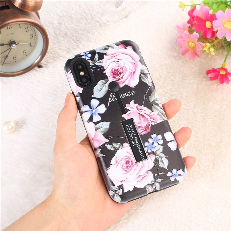 Embossment Peony Pattern TPU + PC Combo Phone Casing Shell with Kickstand for iPhone XS Max 6.5 inch - Pink Peony-6