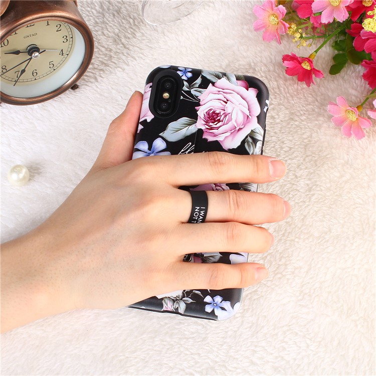 Embossment Peony Pattern TPU + PC Combo Phone Casing Shell with Kickstand for iPhone XS Max 6.5 inch - Pink Peony-7