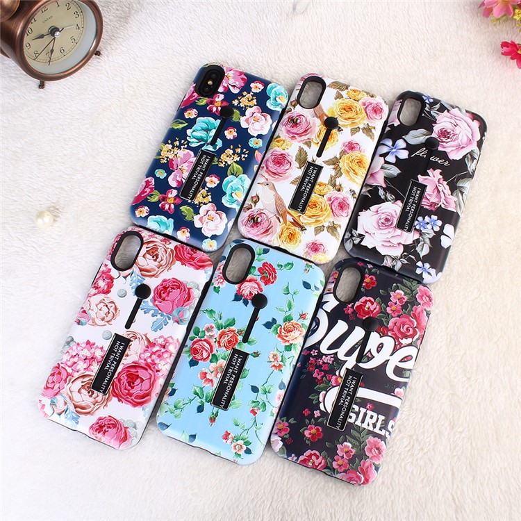 Embossment Peony Pattern TPU + PC Combo Phone Casing Shell with Kickstand for iPhone XS Max 6.5 inch - Pink Peony-8