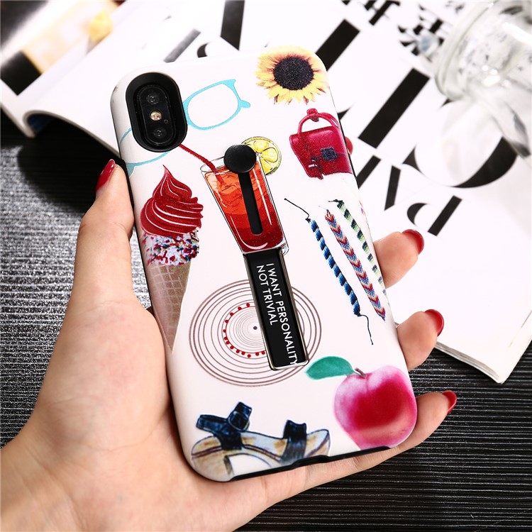 Embossment Pattern Printing TPU + PC Hybrid Mobile Case with Kickstand for iPhone XS Max 6.5 inch - Drink and Ice Cream-4