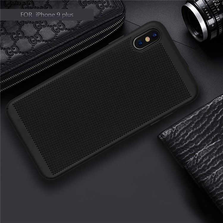 Hollow Mesh Rubberized Hard PC Cover for iPhone XS Max 6.5 inch - Black-4