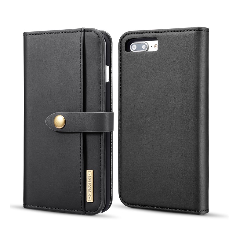 DG.MING Detachable 2-in-1 Split Leather Wallet Shell + PC Back Case for iPhone 8 Plus / 7 Plus - Black-1
