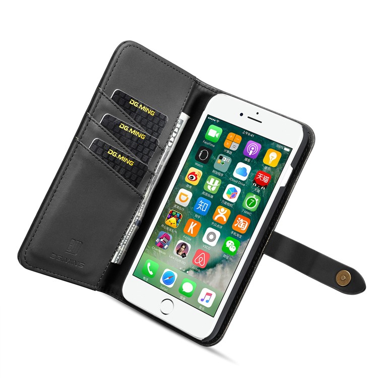DG.MING Detachable 2-in-1 Split Leather Wallet Shell + PC Back Case for iPhone 8 Plus / 7 Plus - Black-11