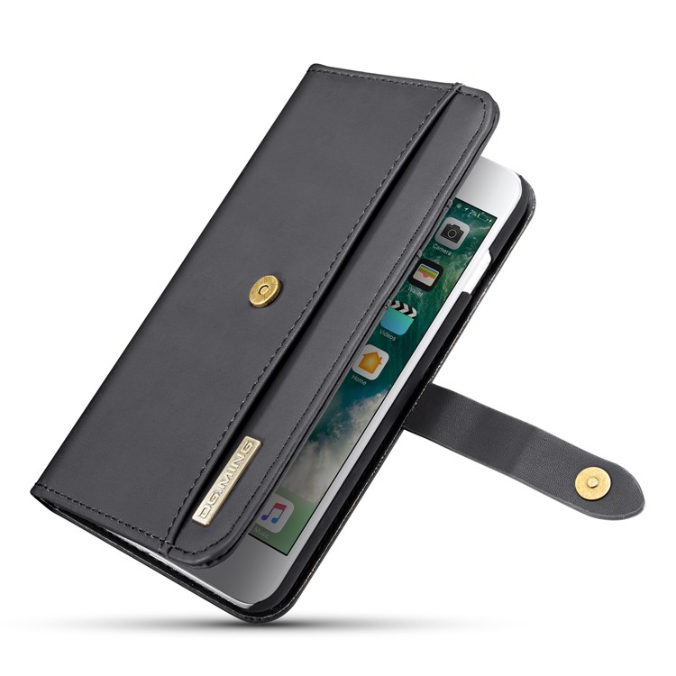 DG.MING Detachable 2-in-1 Split Leather Wallet Shell + PC Back Case for iPhone 8 Plus / 7 Plus - Black-13