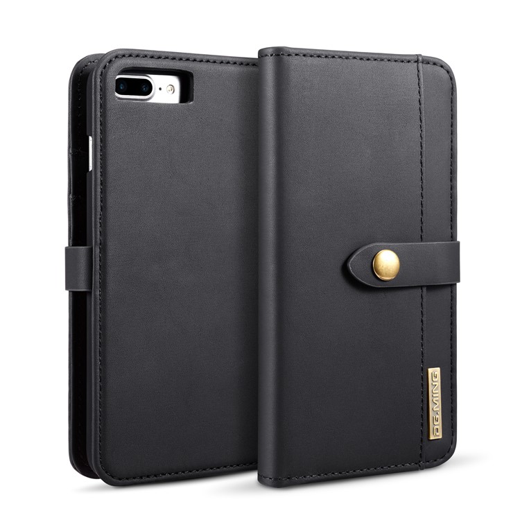 DG.MING Detachable 2-in-1 Split Leather Wallet Shell + PC Back Case for iPhone 8 Plus / 7 Plus - Black-2