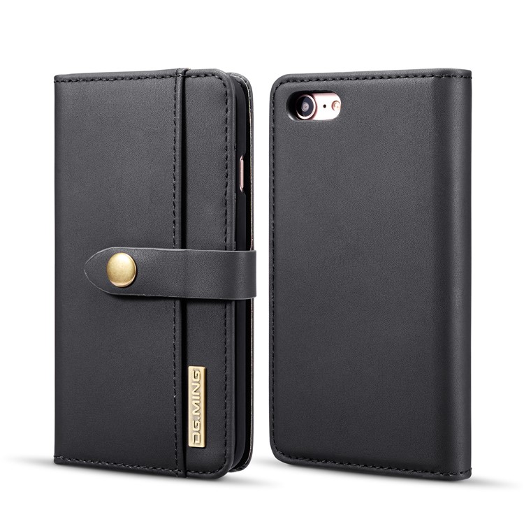 DG.MING Detachable 2-in-1 Split Leather Wallet Shell + PC Back Case for iPhone 8/7 - Black-1