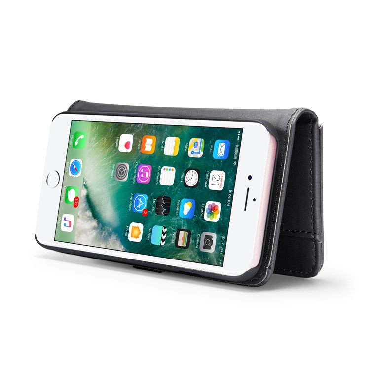 DG.MING Detachable 2-in-1 Split Leather Wallet Shell + PC Back Case for iPhone 8/7 - Black-10