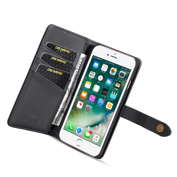 DG.MING Detachable 2-in-1 Split Leather Wallet Shell + PC Back Case for iPhone 8/7 - Black-11