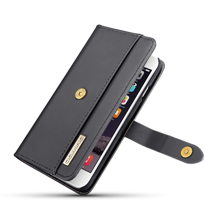 DG.MING Detachable 2-in-1 Split Leather Wallet Shell + PC Back Case for iPhone 8/7 - Black-13