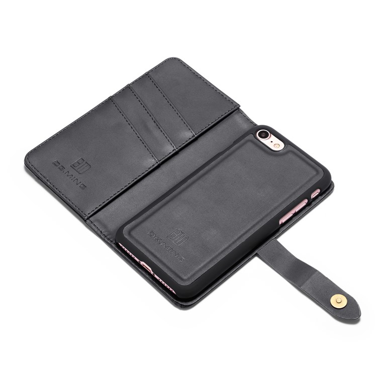 DG.MING Detachable 2-in-1 Split Leather Wallet Shell + PC Back Case for iPhone 8/7 - Black-8
