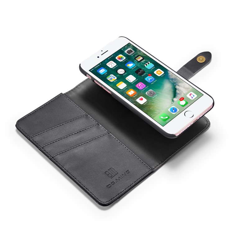 DG.MING Detachable 2-in-1 Split Leather Wallet Shell + PC Back Case for iPhone 8/7 - Black-9