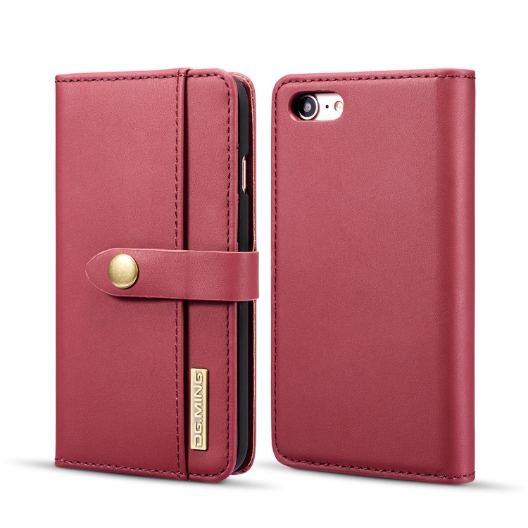 

DG.MING Detachable 2-in-1 Split Leather Wallet Cover + PC Back Case for iPhone 8/7 - Red, iPhone 8 4.7 inch