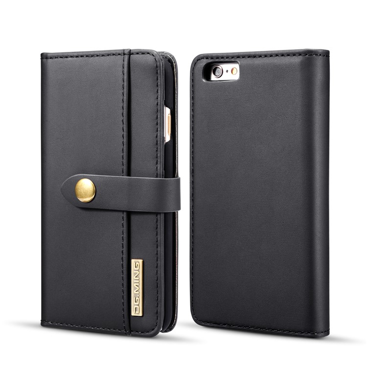 DG.MING Detachable 2-in-1 Split Leather Wallet Shell + PC Back Case for iPhone 6s 6 - Black-1