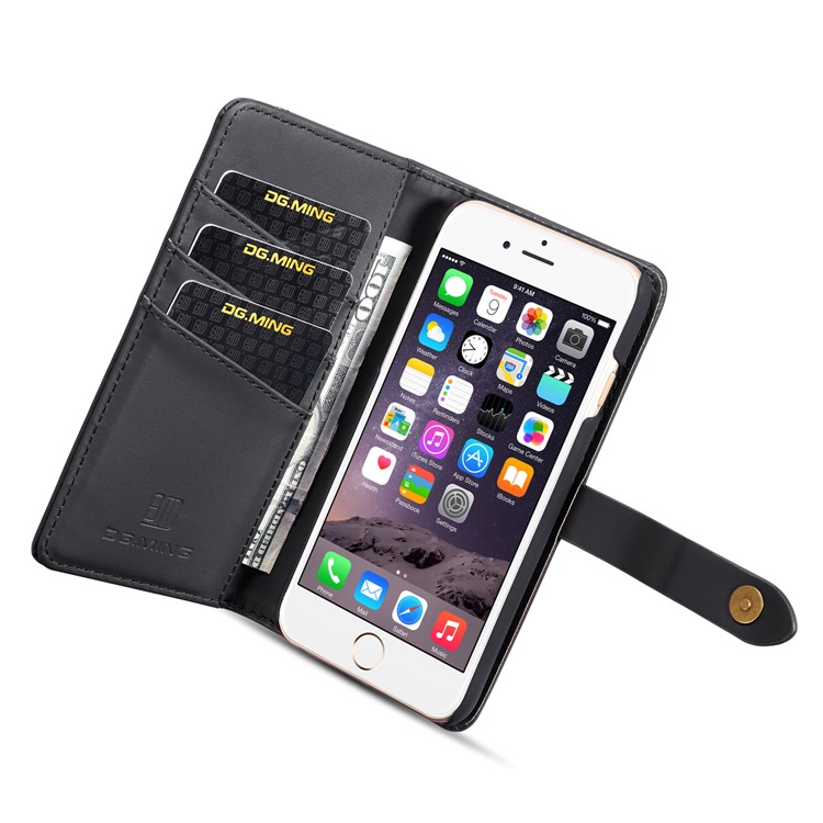 DG.MING Detachable 2-in-1 Split Leather Wallet Shell + PC Back Case for iPhone 6s 6 - Black-11
