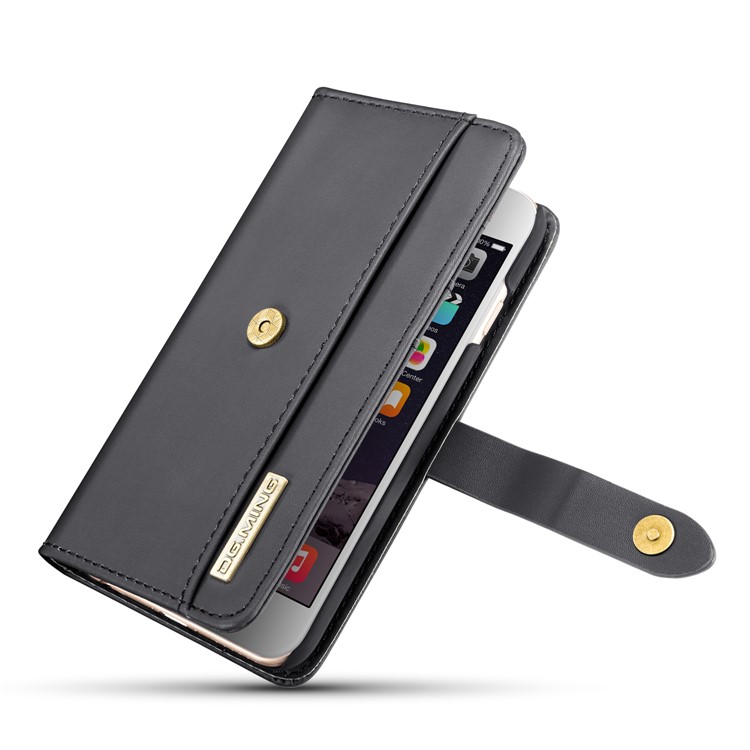 DG.MING Detachable 2-in-1 Split Leather Wallet Shell + PC Back Case for iPhone 6s 6 - Black-13
