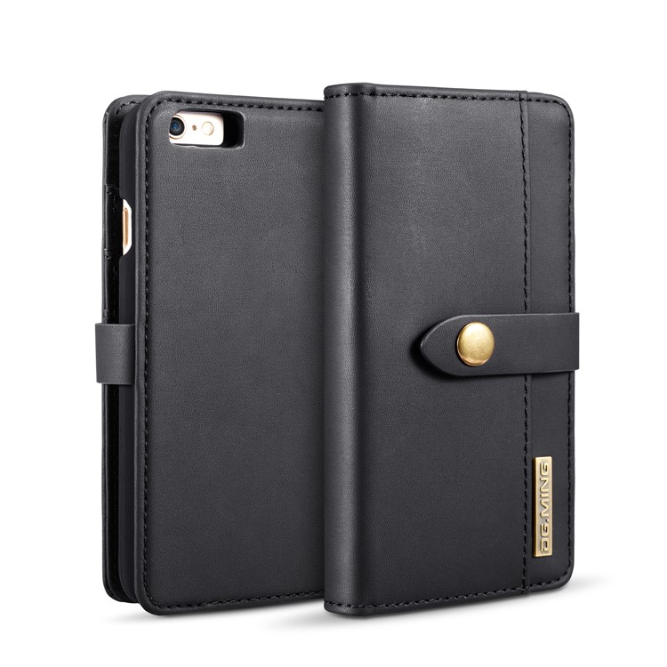 DG.MING Detachable 2-in-1 Split Leather Wallet Shell + PC Back Case for iPhone 6s 6 - Black-2