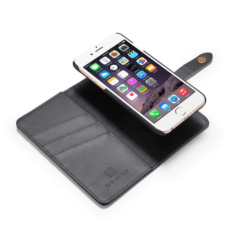DG.MING Detachable 2-in-1 Split Leather Wallet Shell + PC Back Case for iPhone 6s 6 - Black-9