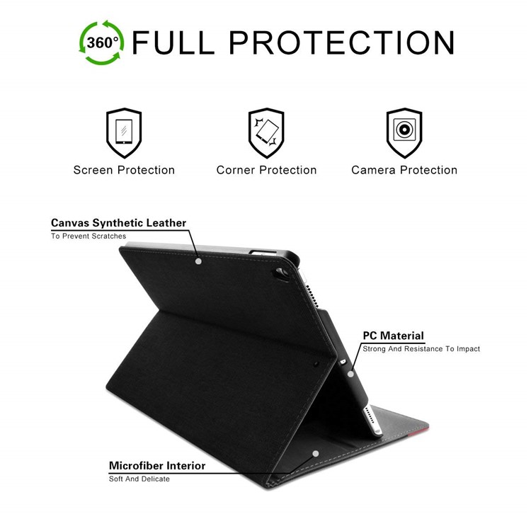 MUTURAL Canvas Cloth Texture Contrast Color Auto-wake/sleep PU Leather Case with Stand for iPad Pro 10.5-inch (2018) - Black / Red-6