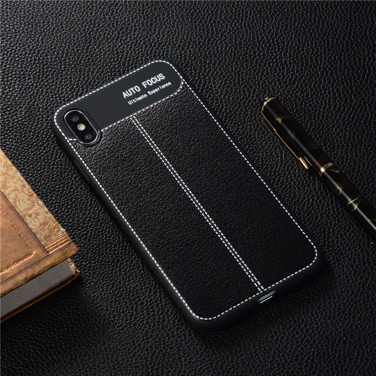 Litchi Skin Soft TPU Protection Case for iPhone XS Max 6.5 inch - Black-5