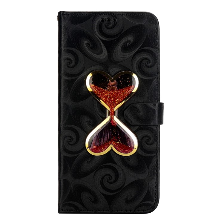 Double Heart Hourglass Quicksand Leather Wallet Case for iPhone Xs Max 6.5 inch - Black-2