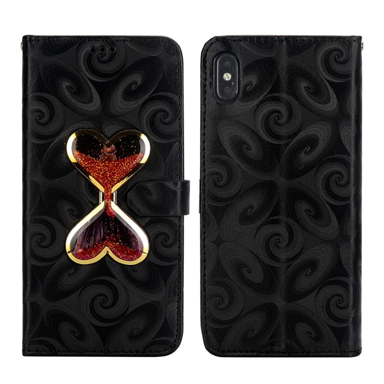 Double Heart Hourglass Quicksand Leather Wallet Case for iPhone Xs Max 6.5 inch - Black-4