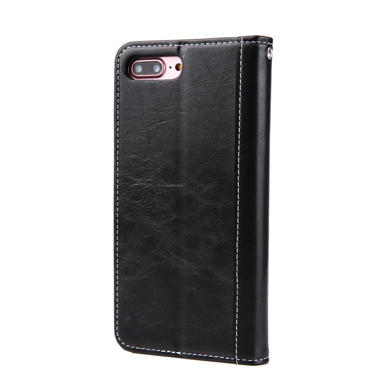 Wallet Stitching PU Leather Flip Case with Stand for iPhone 8 Plus / 7 Plus - Black-2
