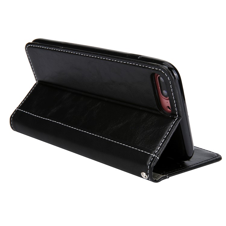 Wallet Stitching PU Leather Flip Case with Stand for iPhone 8 Plus / 7 Plus - Black-3