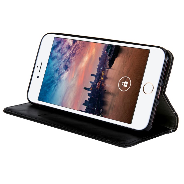 Wallet Stitching PU Leather Flip Case with Stand for iPhone 8 Plus / 7 Plus - Black-4
