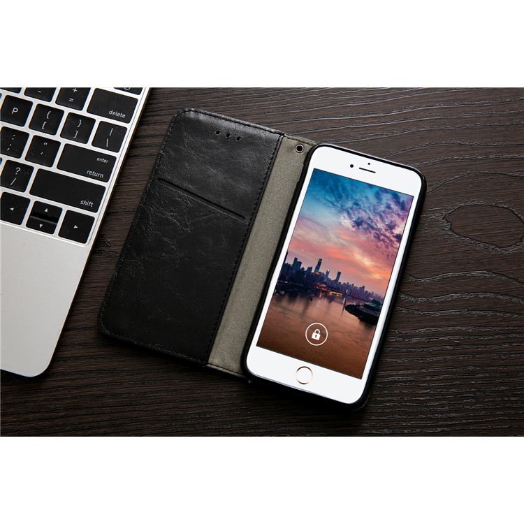 Wallet Stitching PU Leather Flip Case with Stand for iPhone 8 Plus / 7 Plus - Black-7