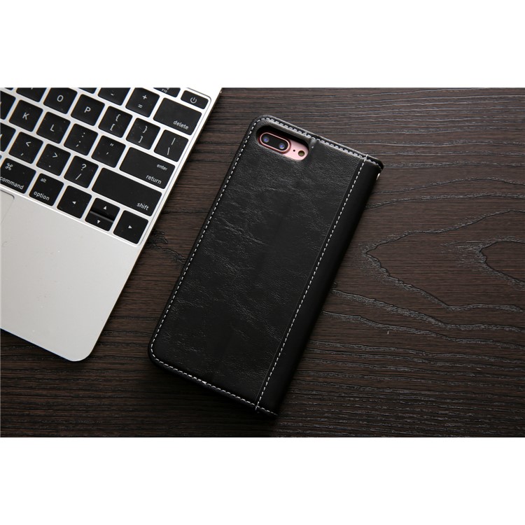 Wallet Stitching PU Leather Flip Case with Stand for iPhone 8 Plus / 7 Plus - Black-8