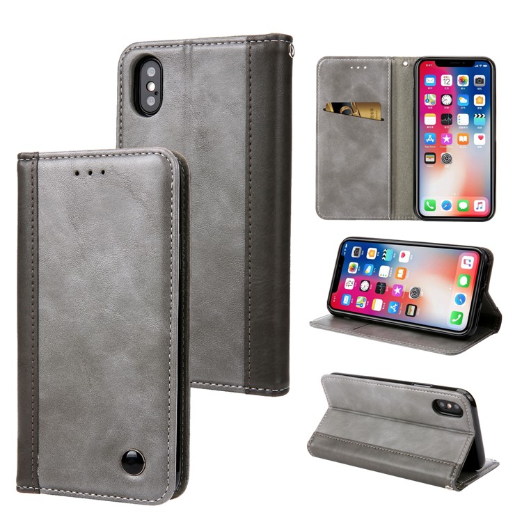 

Stitching Leather Stand Wallet Cover Accessory for iPhone XS Max 6.5 inch with Stand - Grey