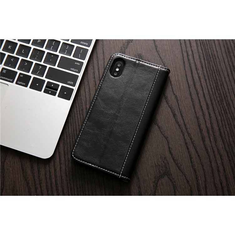 Stitching Leather Wallet Case with Stand for iPhone Xs 5.8 inch - All Black-10