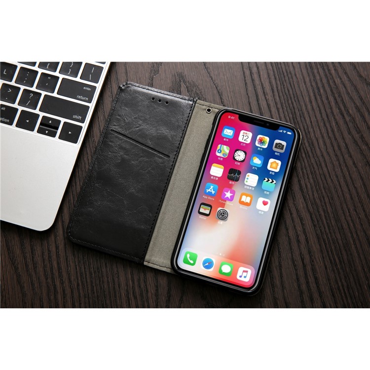 Stitching Leather Wallet Case with Stand for iPhone Xs 5.8 inch - All Black-11