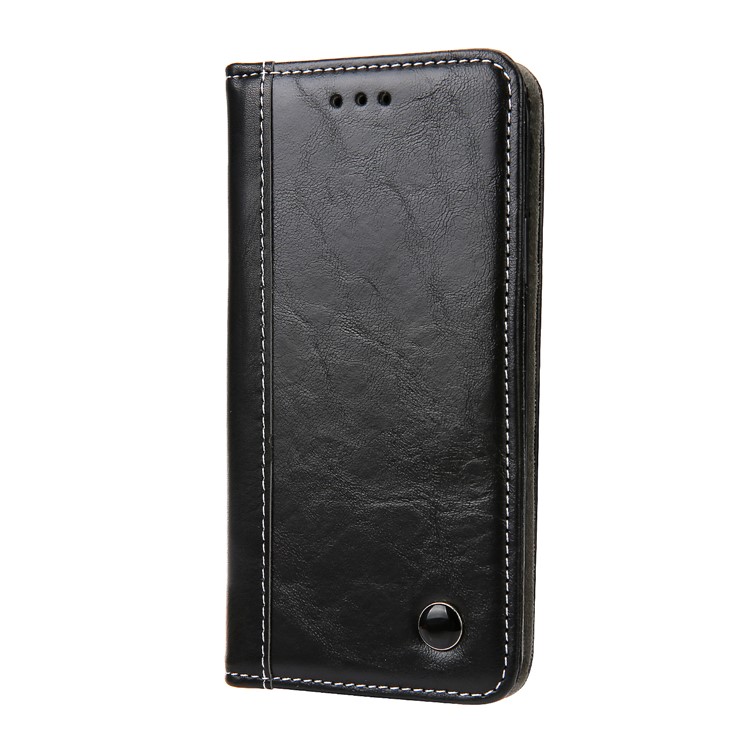 Stitching Leather Wallet Case with Stand for iPhone Xs 5.8 inch - All Black-2