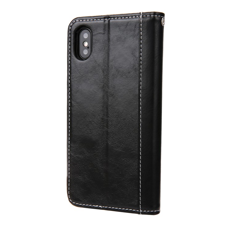 Stitching Leather Wallet Case with Stand for iPhone Xs 5.8 inch - All Black-3