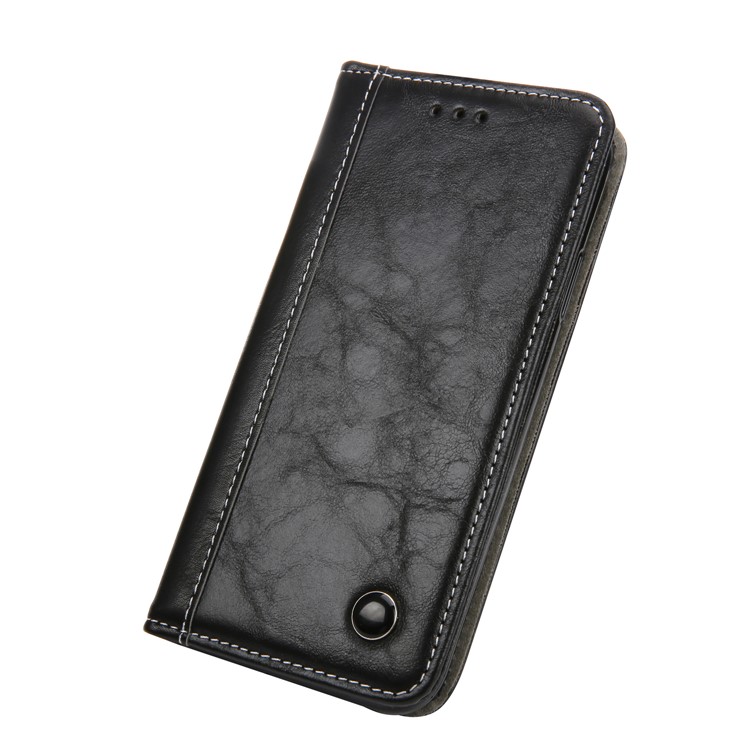 Stitching Leather Wallet Case with Stand for iPhone Xs 5.8 inch - All Black-4